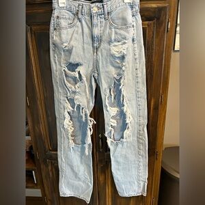 Aeropostale Women's Light Blue Distressed Boyfriend Jeans